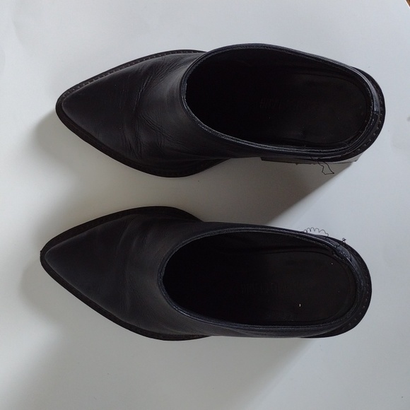 Helmut Lang Schist Leather Pointed Toe Mule Heel EU 37 Whimsigoth Goth - Picture 2 of 14